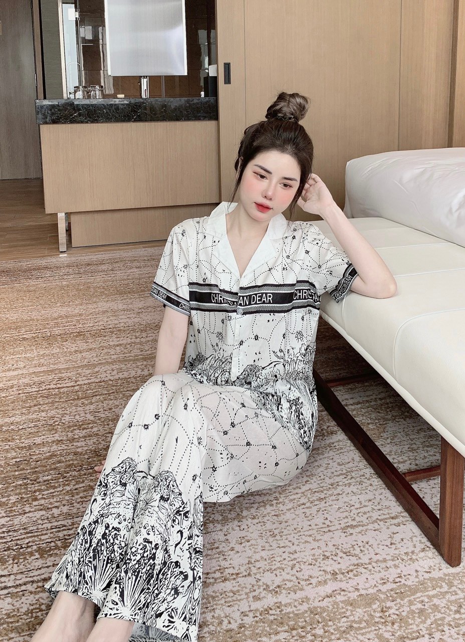 Bộ Pyjama lụa xước ánh kim cao cấp (free size: 45kg đến 60kg) HÀNG THIẾT KẾ MỚI.