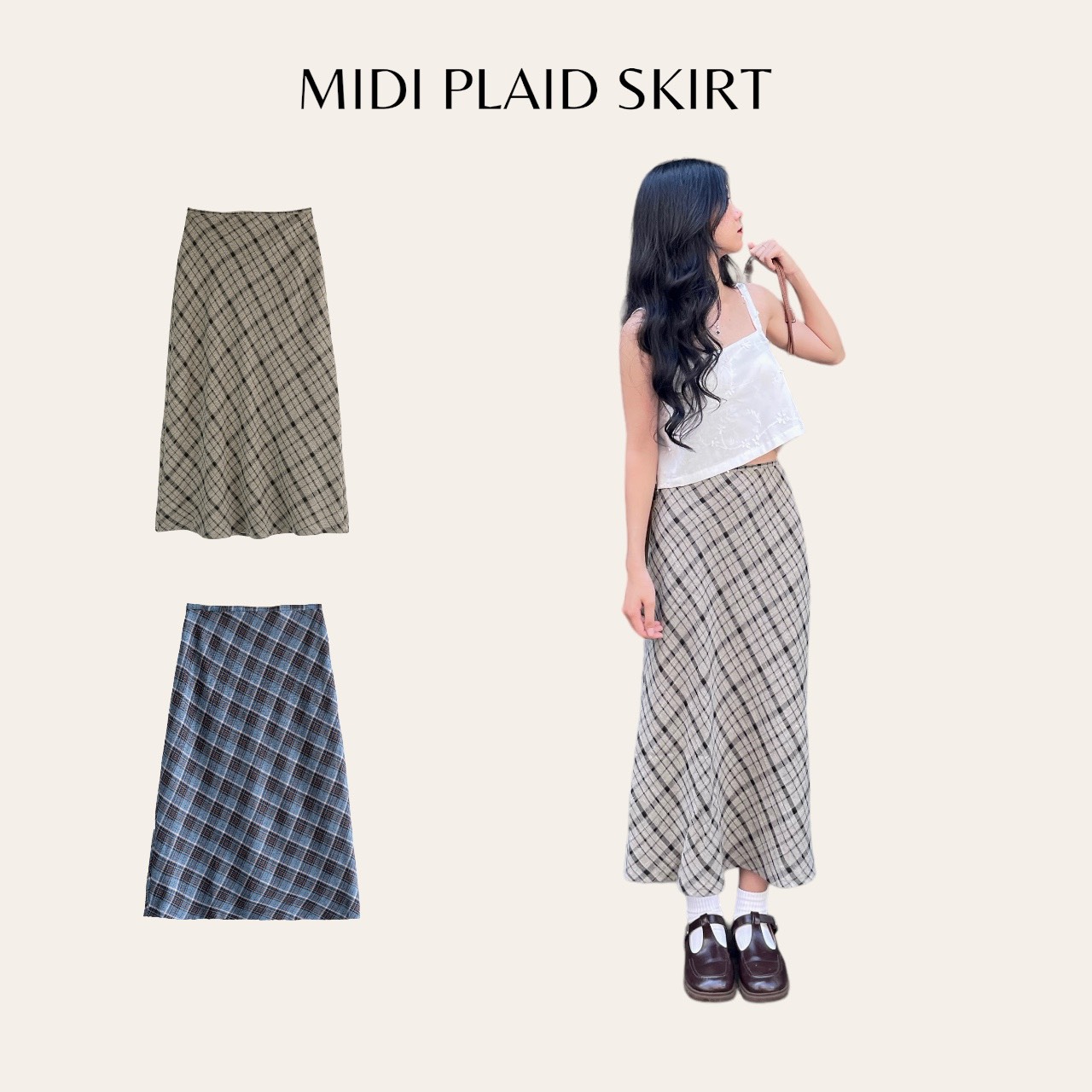 Chân váy midi kẻ caro tkc17 lollie studio