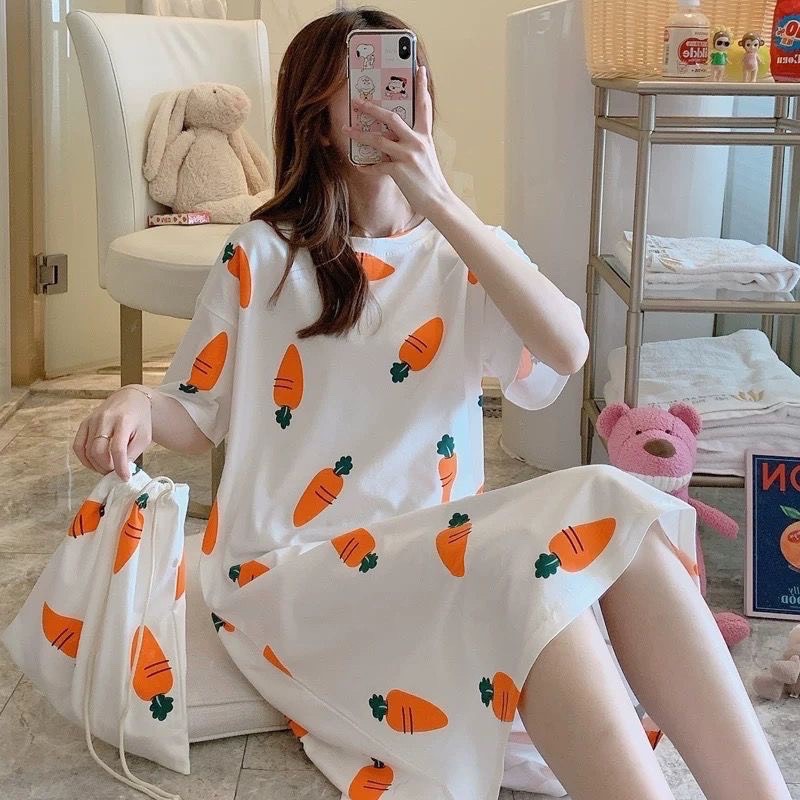 Váy suông chất cotton hoạ tiết dễ thương