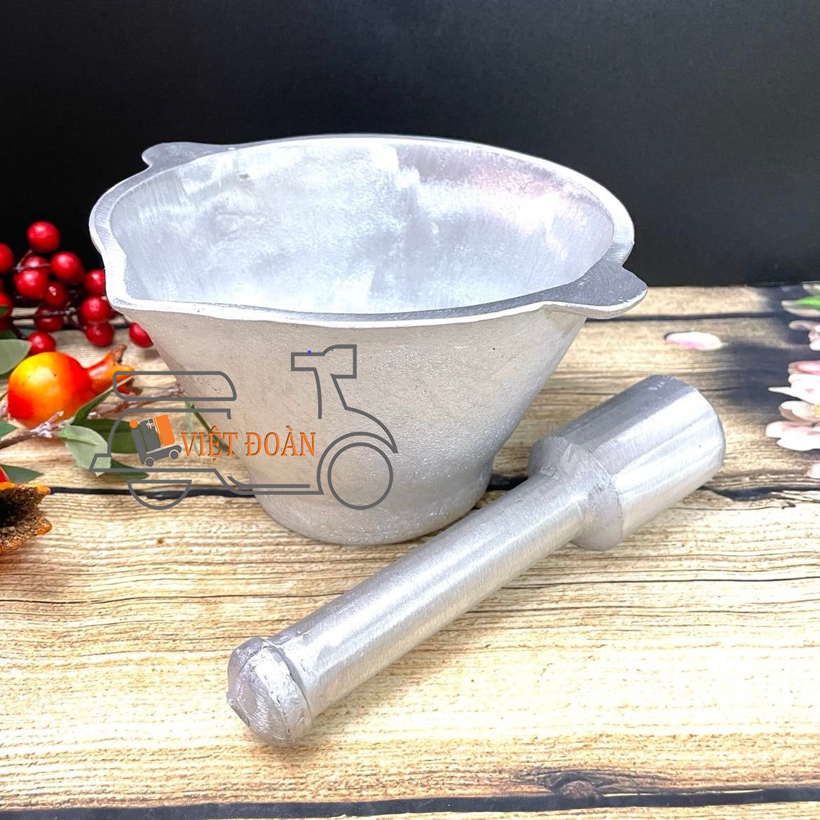 Dụng cụ nhà bếp bộ cối chày gang đúc nguyên khối - hàng thủ công, mài bóng đẹp, cầm chắc tay dùng giã hoặc nghiền