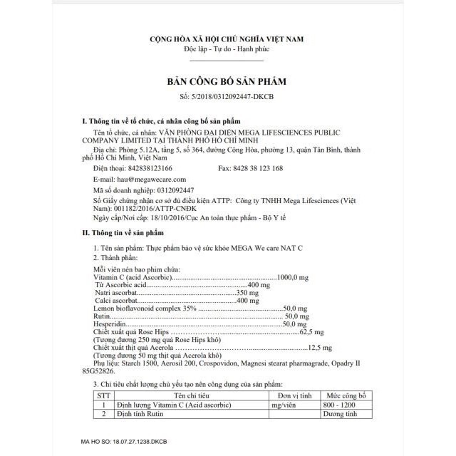 [HCM]Mega We Care Nat C 1000 ( Lọ 30 Viên)