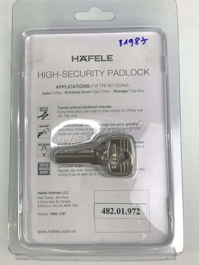 Khóa treo Hafele 62mm Hafele 482.01.972 đồng thau