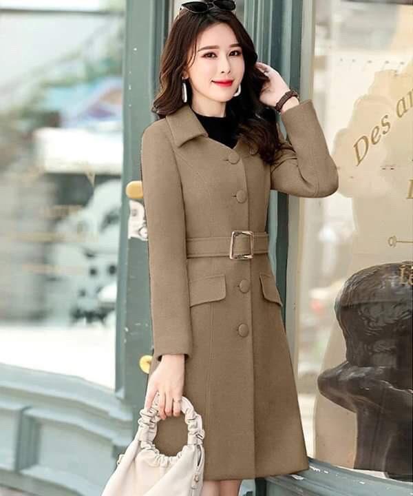Hàng nhập - Áo khoác dạ nữ form dài nút bọc