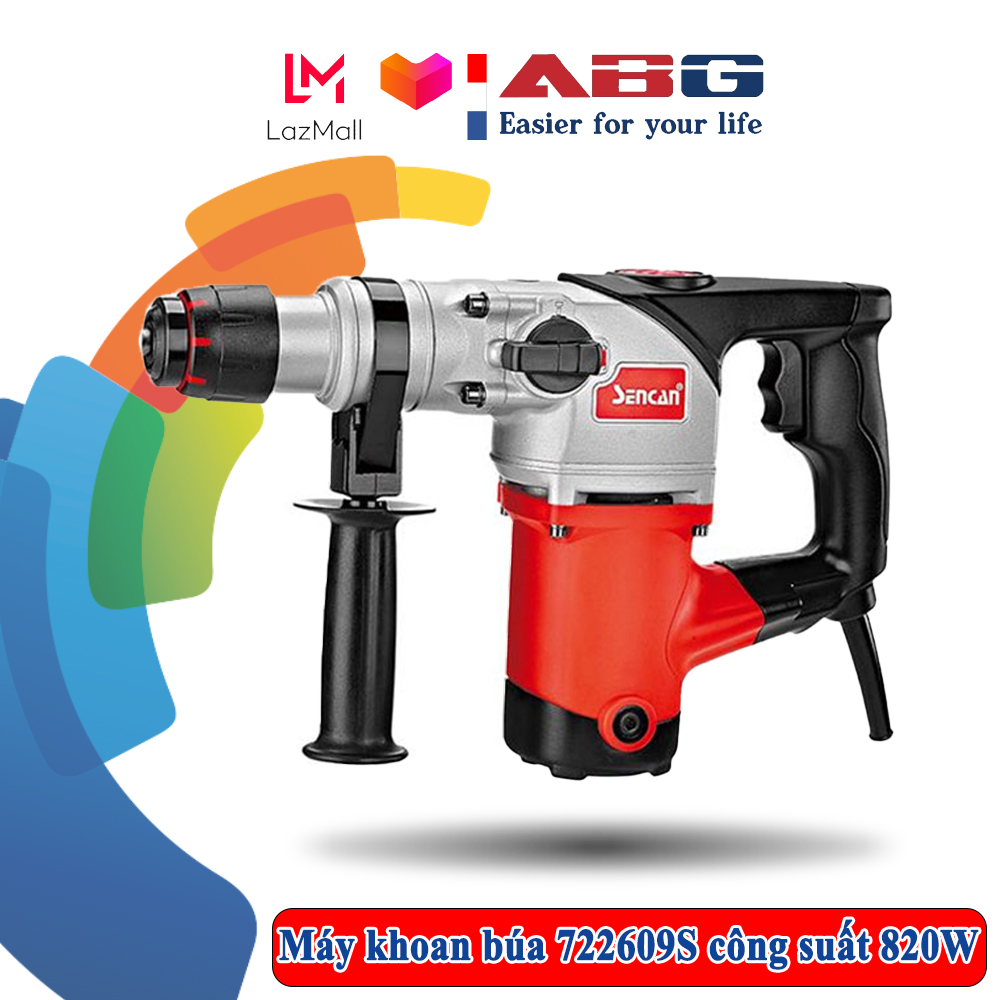 Máy khoan búa sencan 722609s công suất 820w chuyên 3 tác dụng gồm khoan, khoan búa và đục với thiết kế kiểu dáng nhỏ gọn tay cầm phụ chống trơn trượt – hàng chính hãng