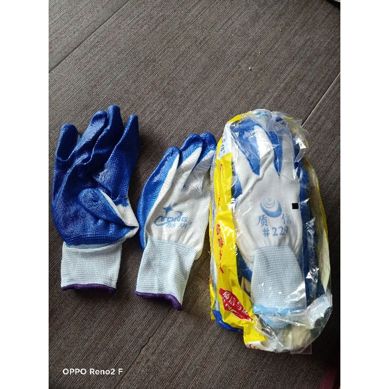 Găng tay sợi pu phủ sơn xanh