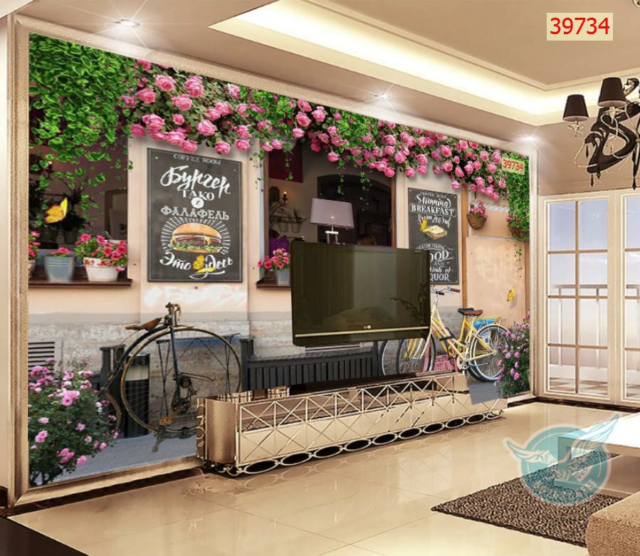 Tranh dán tường 3d trang trí quán cafe trà sữa trà chanh giá rẻ đẹp chất liệu decal pp keo sẵn bóc dán PA