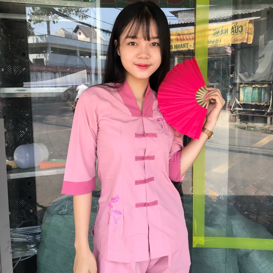 Áo tràng, Quần Áo Phật Tử, Đồ Lam Phật Đi Chùa Nữ, đồ bộ mặc nhà Kate la hán phối mã PN07A