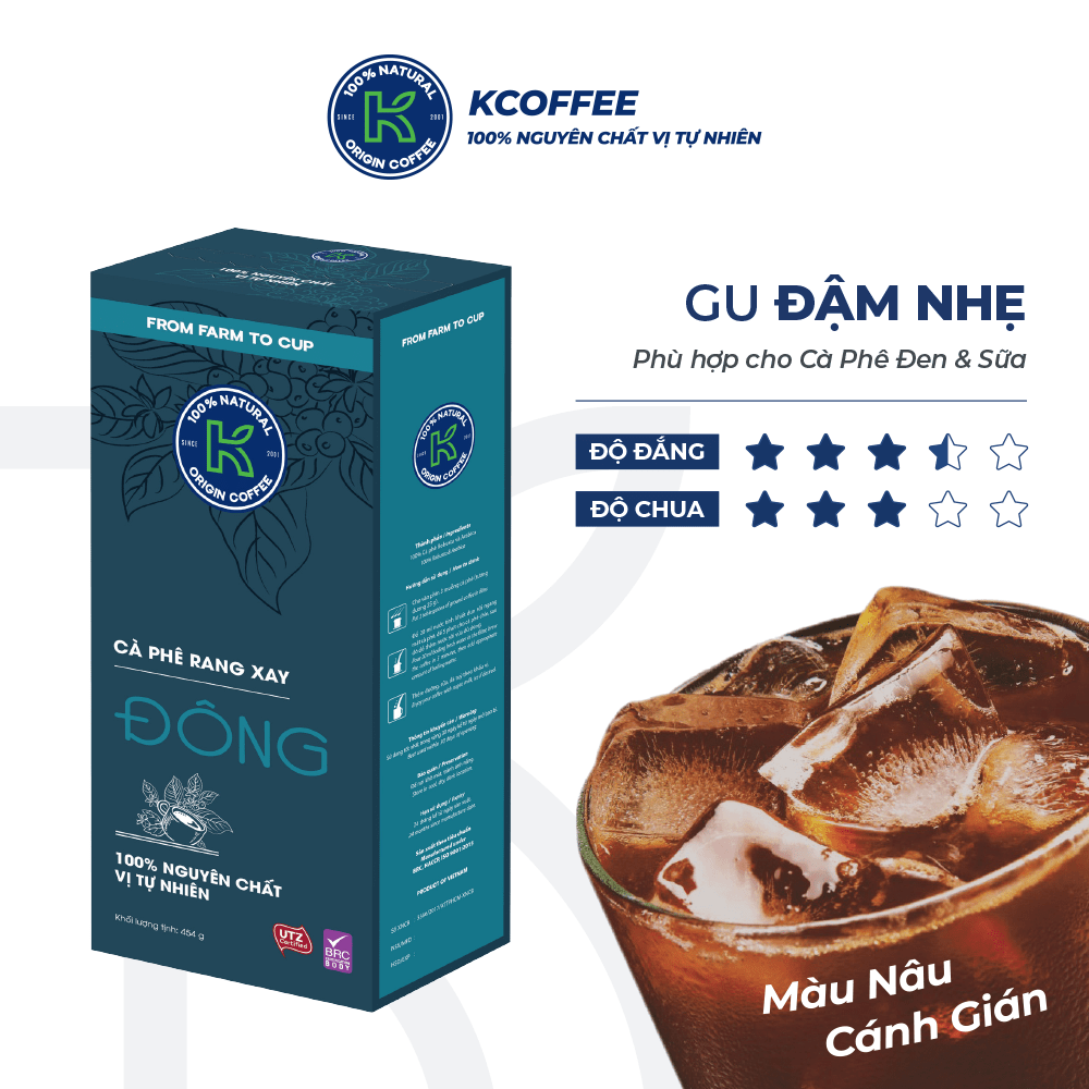Cà phê Rang xay Đặc sản Nguyên chất Pha phin K Coffee K Đông 454g