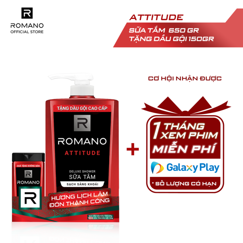 Sữa tắm Romano Attitude nồng ấm cá tính sạch sảng khoái 650gr - Tặng dầu gội Romano Attitude 150g