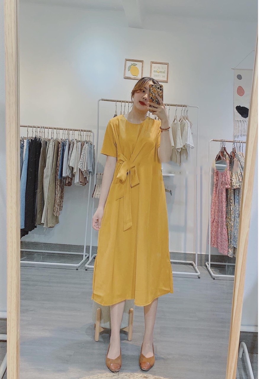 Đầm suông thắt nơ chéo