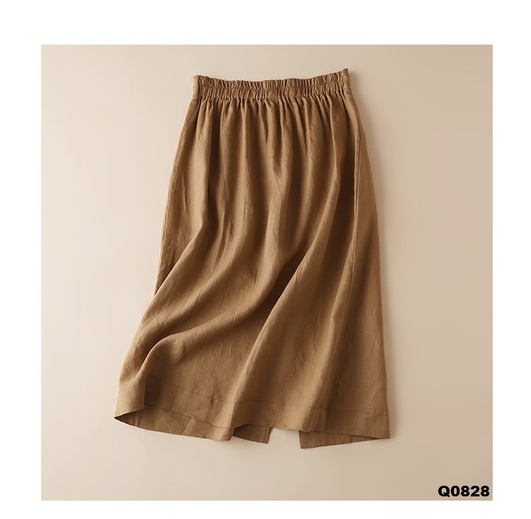 Q0828-Chân Váy Linen Lưng Thun Hai Túi