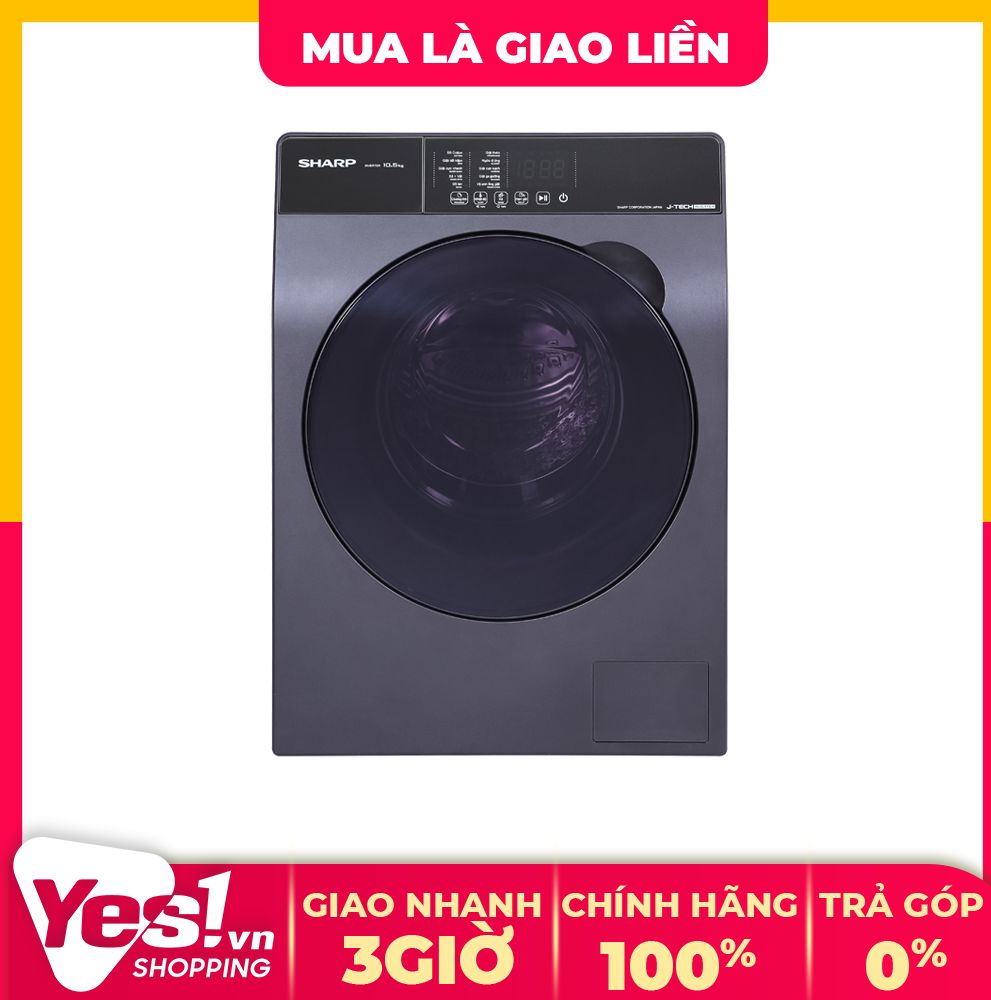Máy giặt sharp inverter 10.5 kg es-fk1054sv-g - bảo hành chính hãng - voucher 10% lên đến 800k