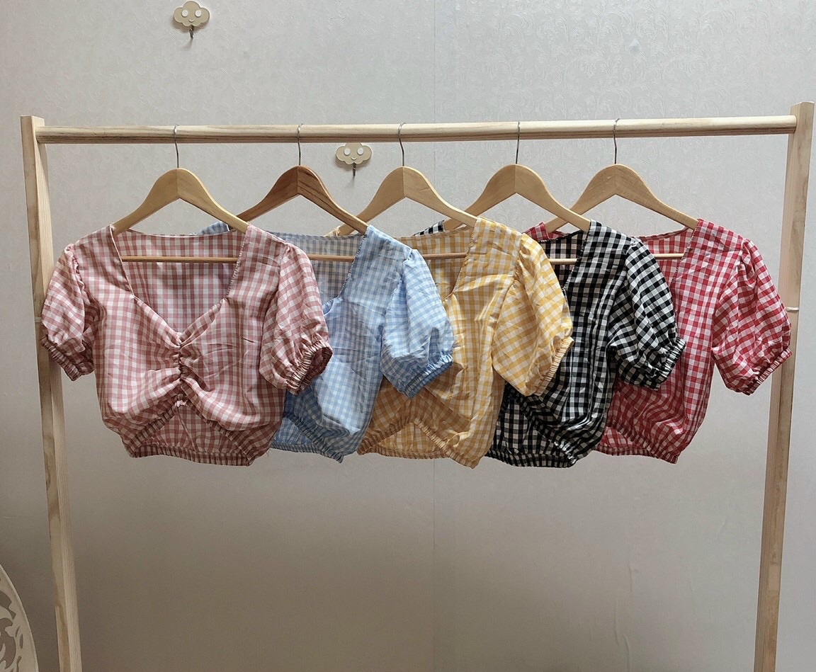 Áo caro rút ngực form croptop 50kg