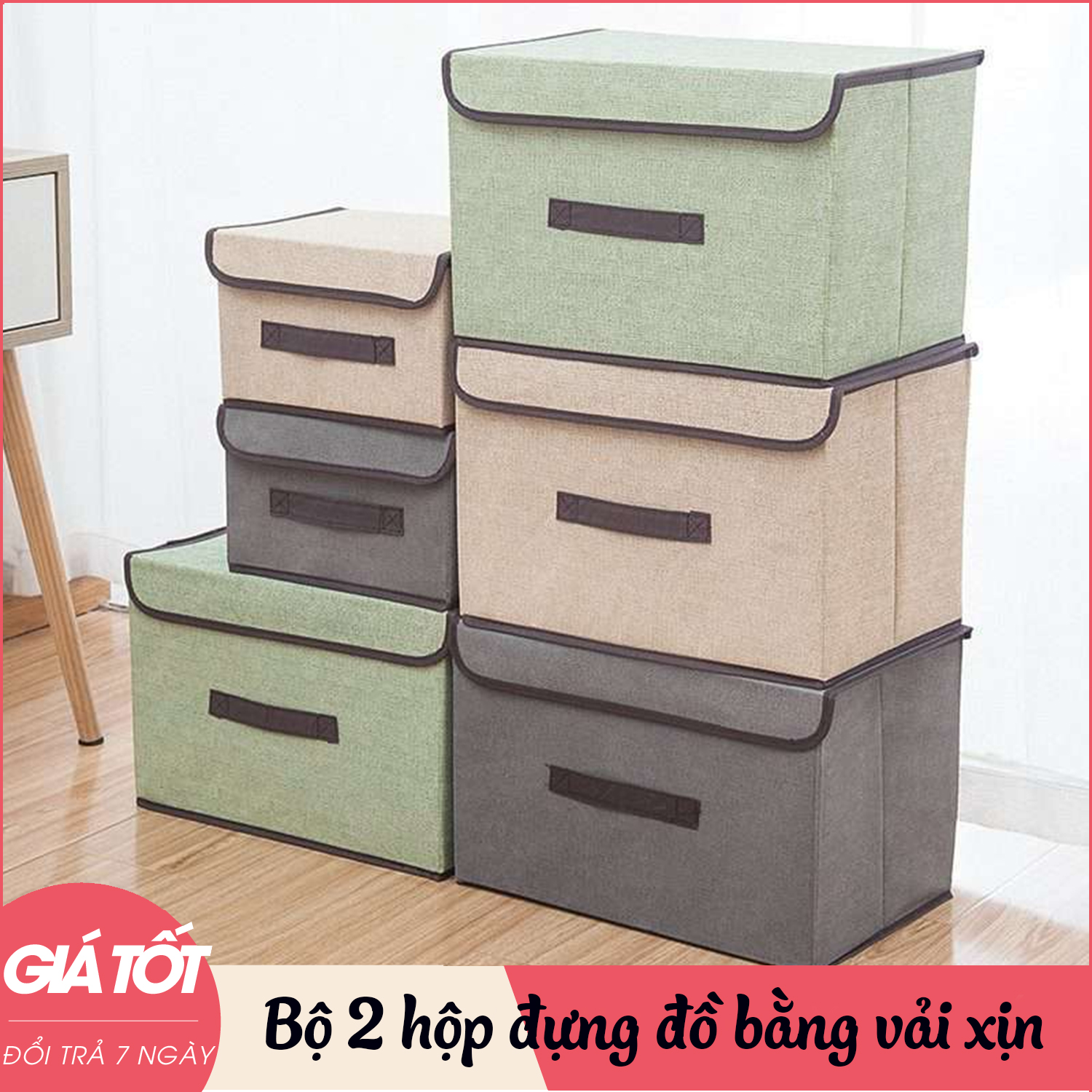 Set 2 hộp vải đựng đồ đa năng DAMIHOME bộ 2 hộp vải cất đồ lót, đồ chơi, giải phóng không gian tủ quần áo