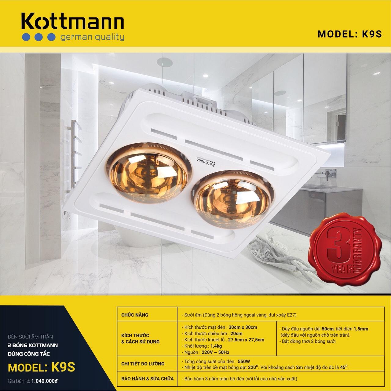 Đèn Sưởi Âm Trần 2 bóng Kottmann K9-S