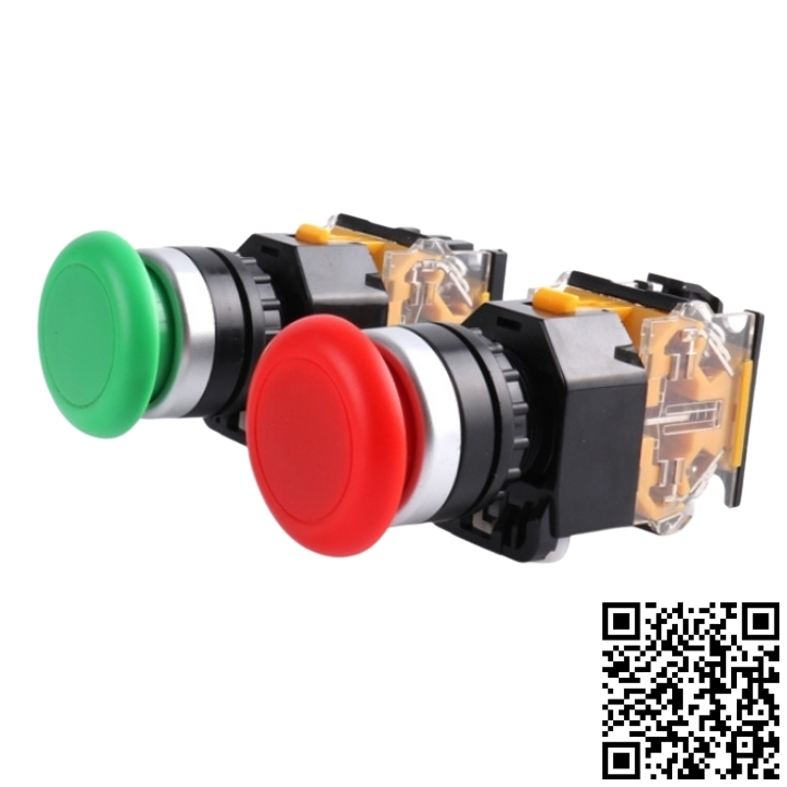 Công tắc nhấn đề LA38-11M phi 22mm đầu nấm dù màu xanh, màu đỏ