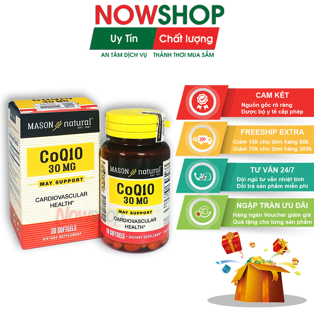 Viên uống bổ tim Mason Natural CoQ10 30mg hỗ trợ sức khỏe tim mạch giúp