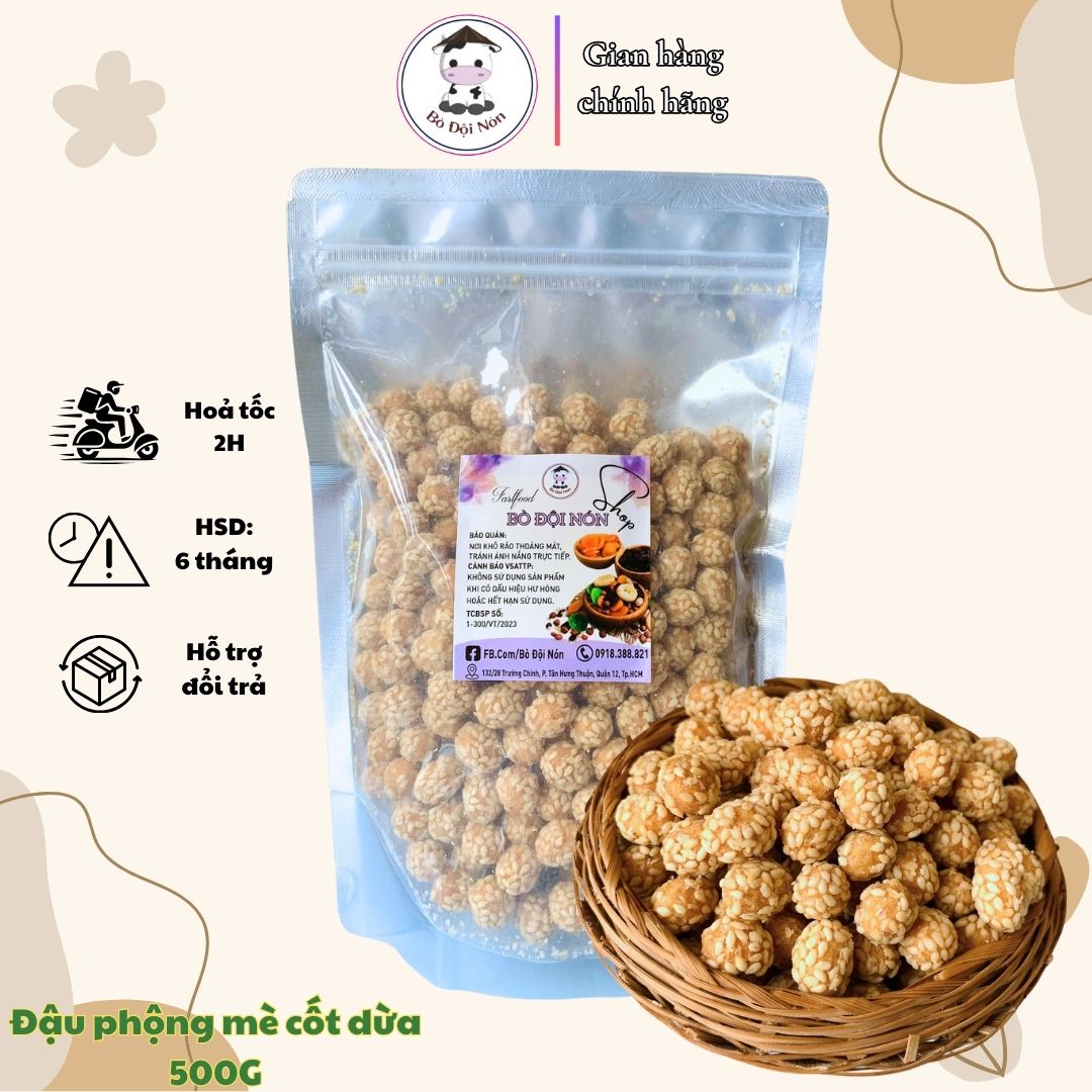 Đậu phộng mè cốt dừa 500g bò đội nón