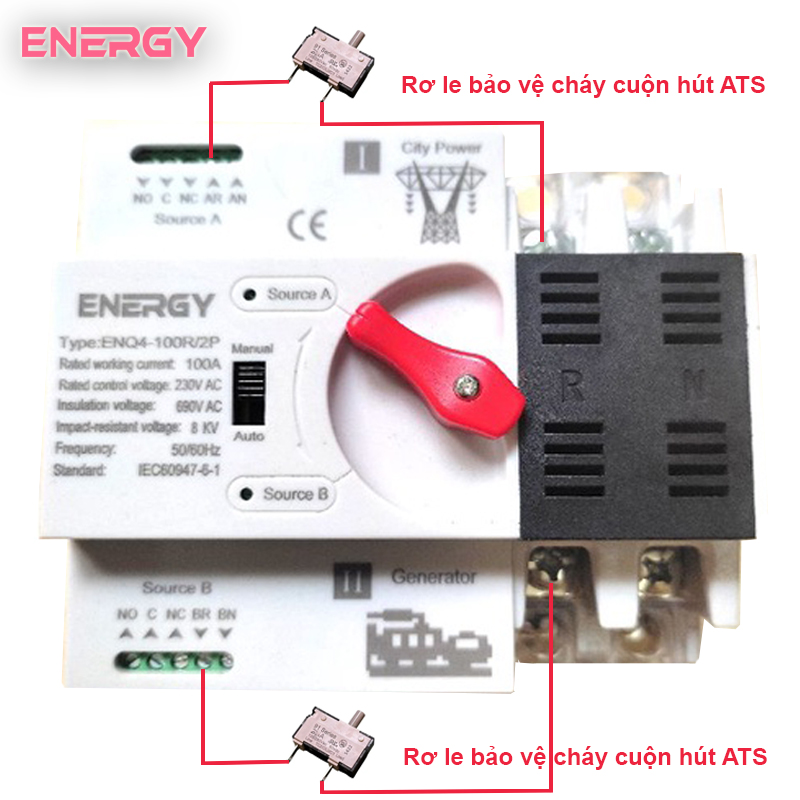 Ats chuyển nguồn 2p_4p 100a loại ac230v din rail tự động / bằng tay từ lưới điện - lưới điện hoặc từ lưới điện - máy phát