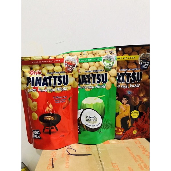 Snack nhân đậu phộng Pinatsu Oishi 95g túi zip tiện lợi