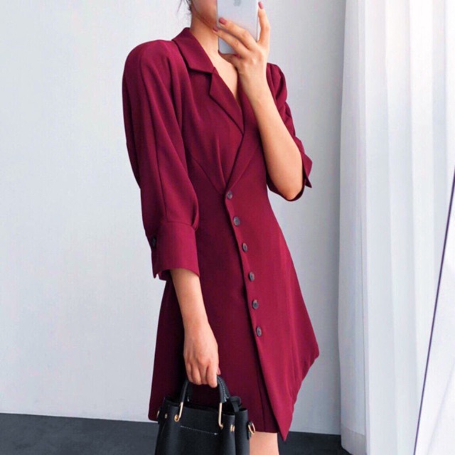 Đầm cổ vest tay lỡ 2 màu