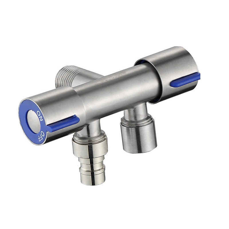 Van khóa nước đơn lạnh thép không gỉ 304 van tay đỏ, xanh 2 đầu ra