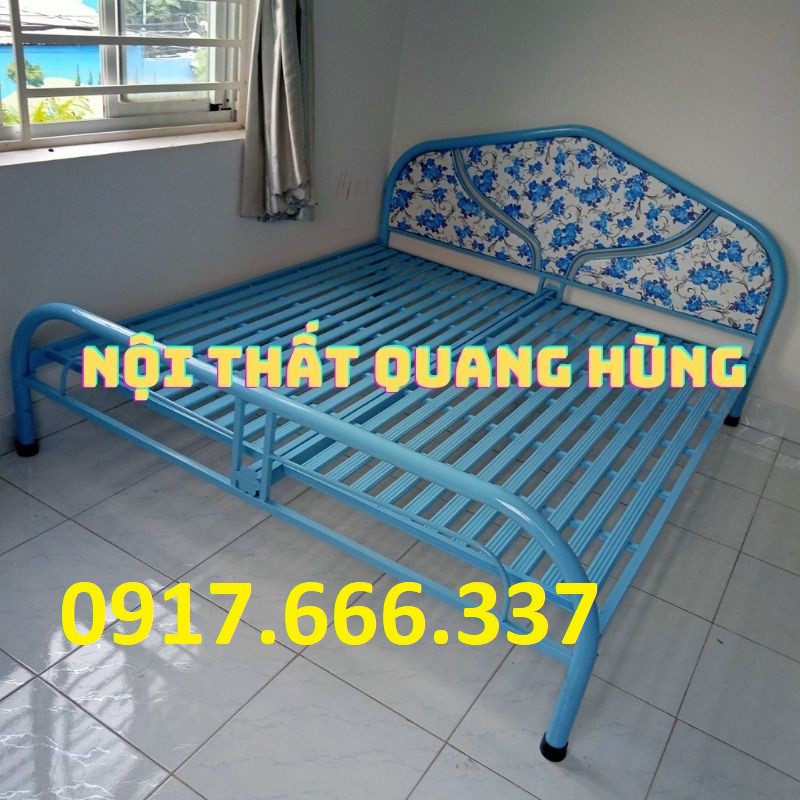 Giường Sắt 1M8X2M Màu Xanh Óng Tròn