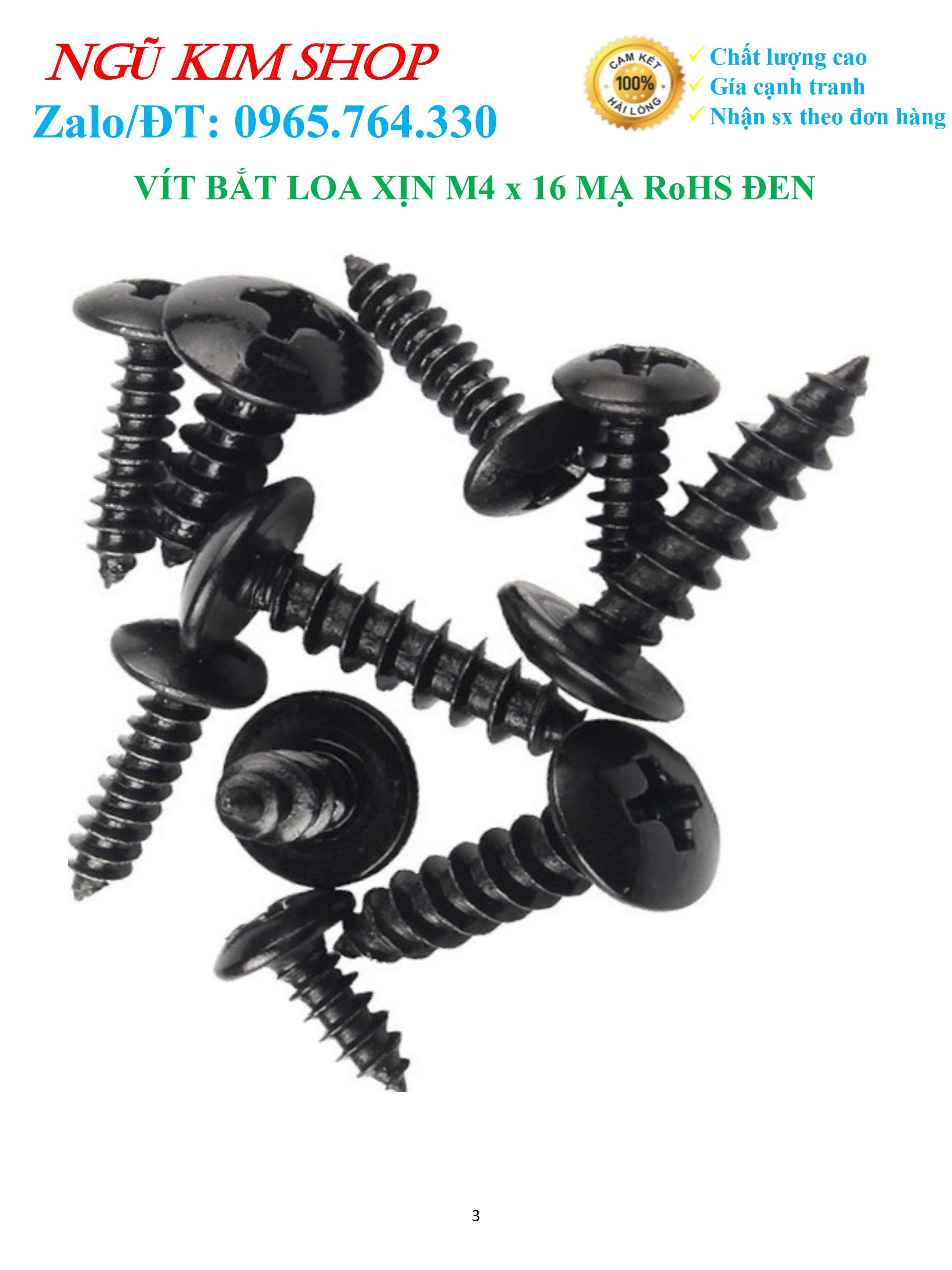 VÍT BẮT LOA XỊN _ M4 x 16 XI RoHS ĐEN