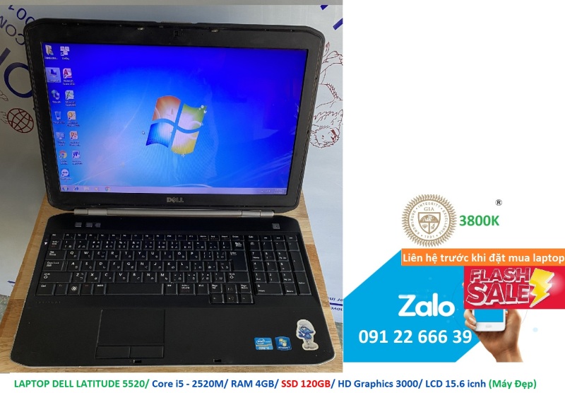 LAPTOP DELL LATITUDE 5520/ Core i5 - 2520M/ RAM 4GB/ SSD 120GB/ HD Graphics 3000/ LCD 15.6 icnh (Máy Đẹp)