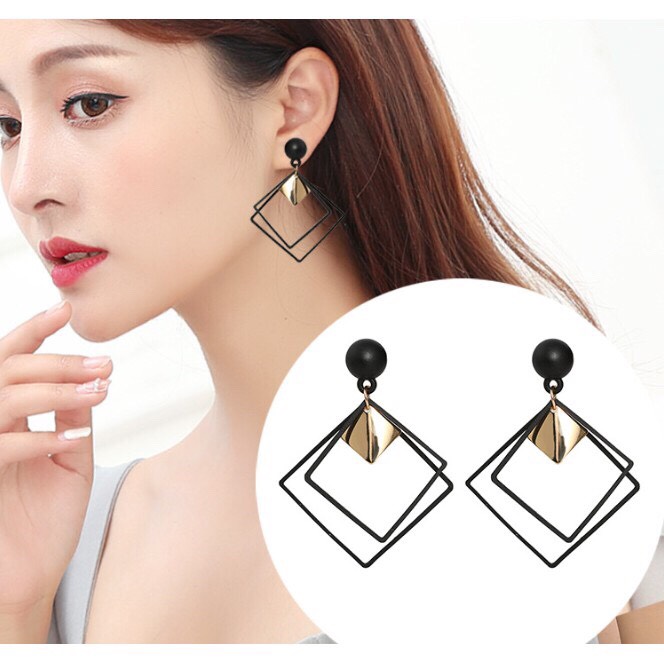 Bông Tai Nữ Vuông Đen Cao Cấp (Hàng có sẵn)