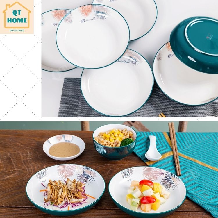 [HCM]Đĩa Sứ Sâu Lòng Dĩa Sứ Màu Xanh Cổ Vịt