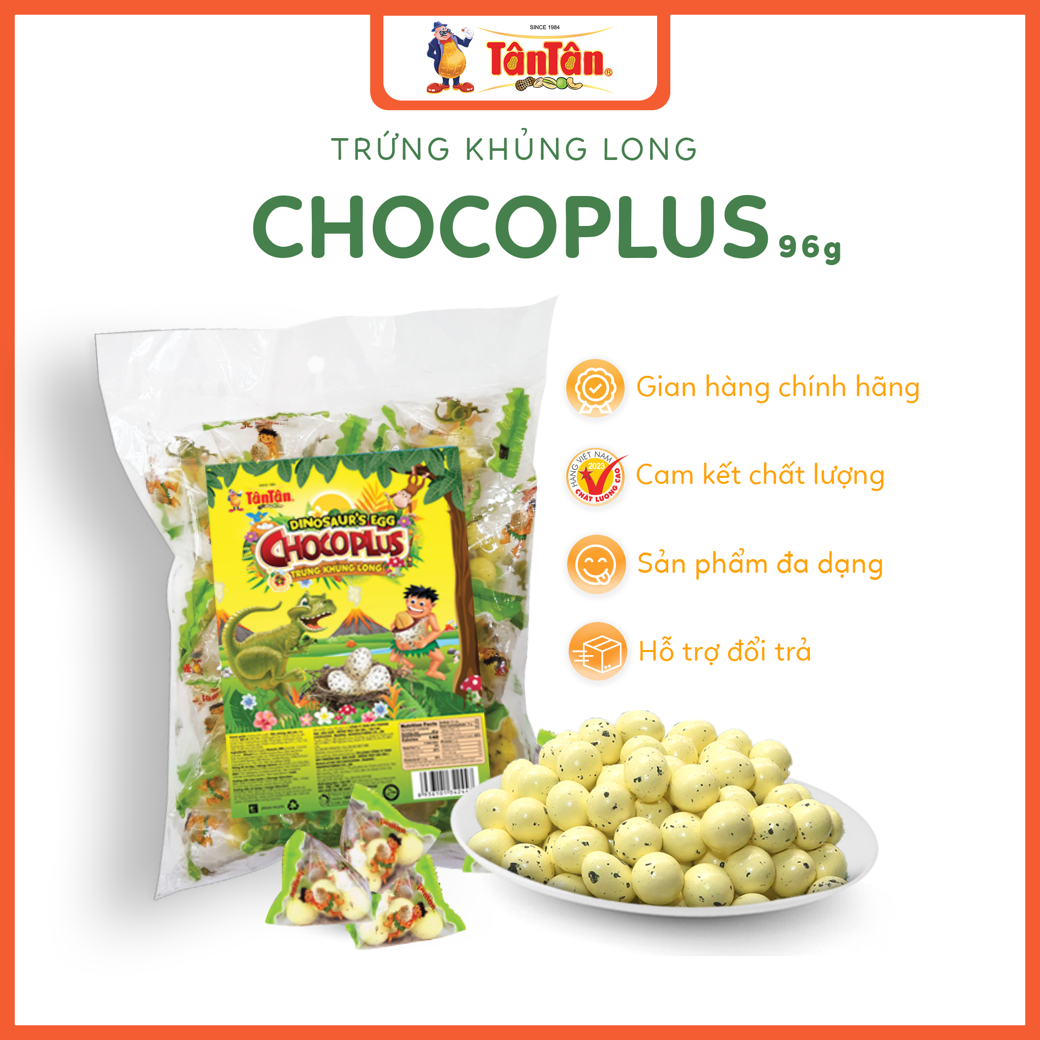 Đậu phộng Chocoplus trứng khủng long Tân Tân (gói 96g)