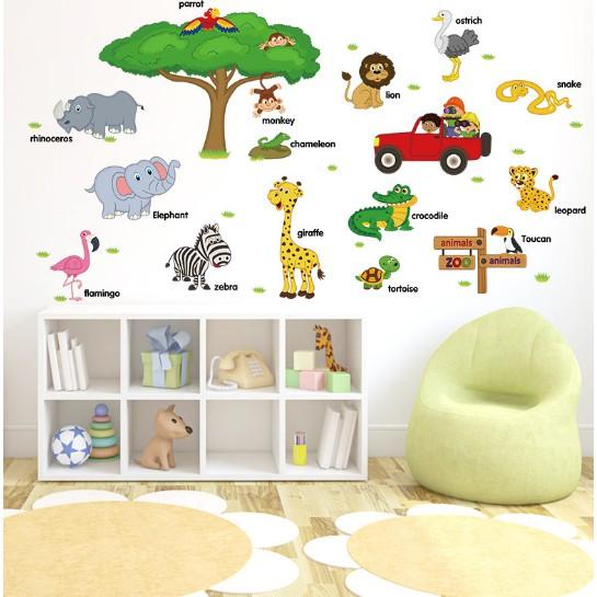 Decal Dán Tường Bé Đi Thăm Vườn Thú trang trí phòng cho bé