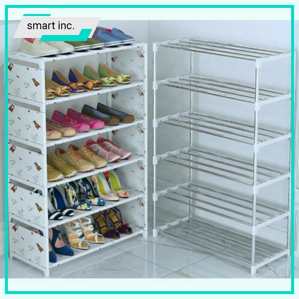 Kệ đựng để đồ sách báo giày dép gọn nhẹ hoa văn giá kệ để giày dép lắp ghép nhiều tầng bạt vải khung inox trang trí đẹp