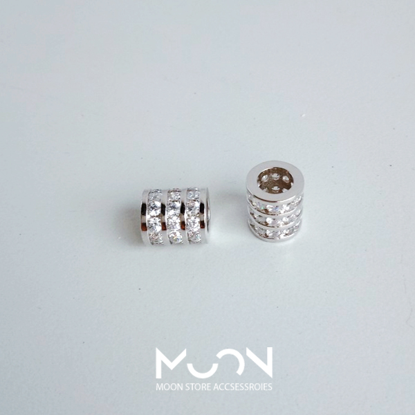 Mặt dây chuyền ống trụ nhỏ đính đá cz xung quanh (không kèm dây)
