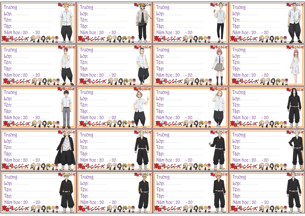 Nhãn vở Tokyo Revengers set 40-100