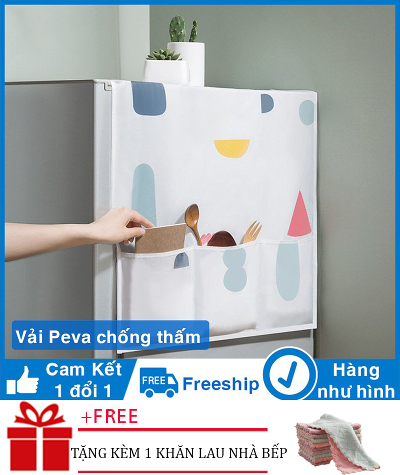 [ TẶNG KÈM KHĂN LAU ] Tấm phủ tủ lạnh có túi đựng, tấm che phủ tủ lạnh đa năng, tấm phủ tủ lạnh chống bụi, khăn phủ tủ lạnh chống bụi, miếng phủ tủ lạnh có túi, áo trùm tủ lạnh, tấm phủ tủ lạnh nilong chống thấm
