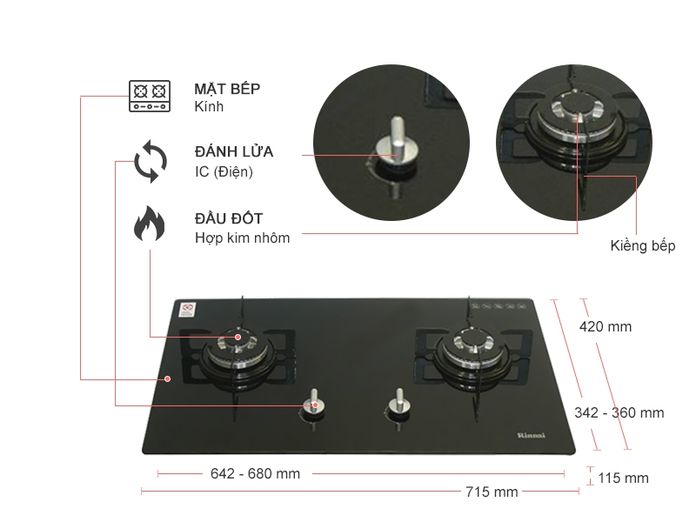 [Voucher 7% Max 800K] Bếp gas âm Rinnai RVB-212BG