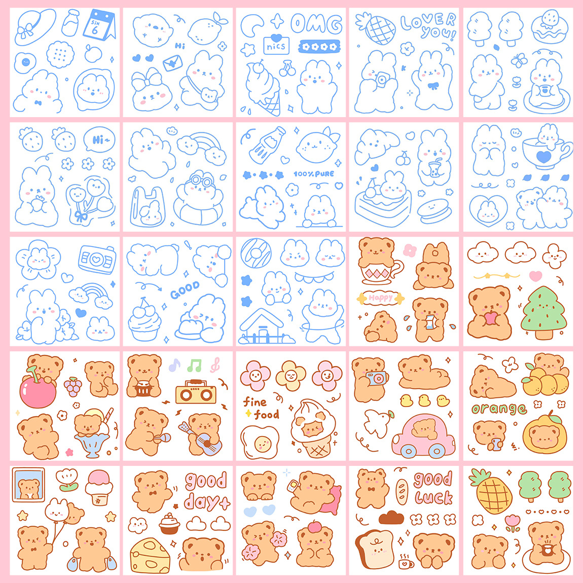 Hình dán sticker gấu siêu siêu cute vẽ nhiều hình khác nhau trang trí sổ tay, máy tính, laptop, góc học tập Cozy520