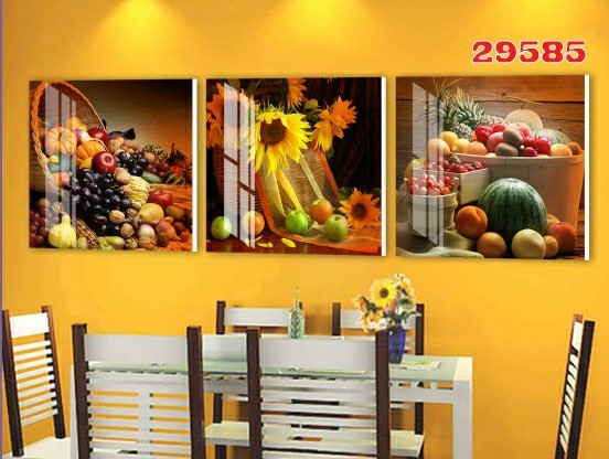 Bộ 3 tấm tranh dán tường 3D trang trí phòng bếp giá rẻ đẹp chất liệu decal pp keo sẵn bóc dán hoặc vải lụa dán keo ngoài PA