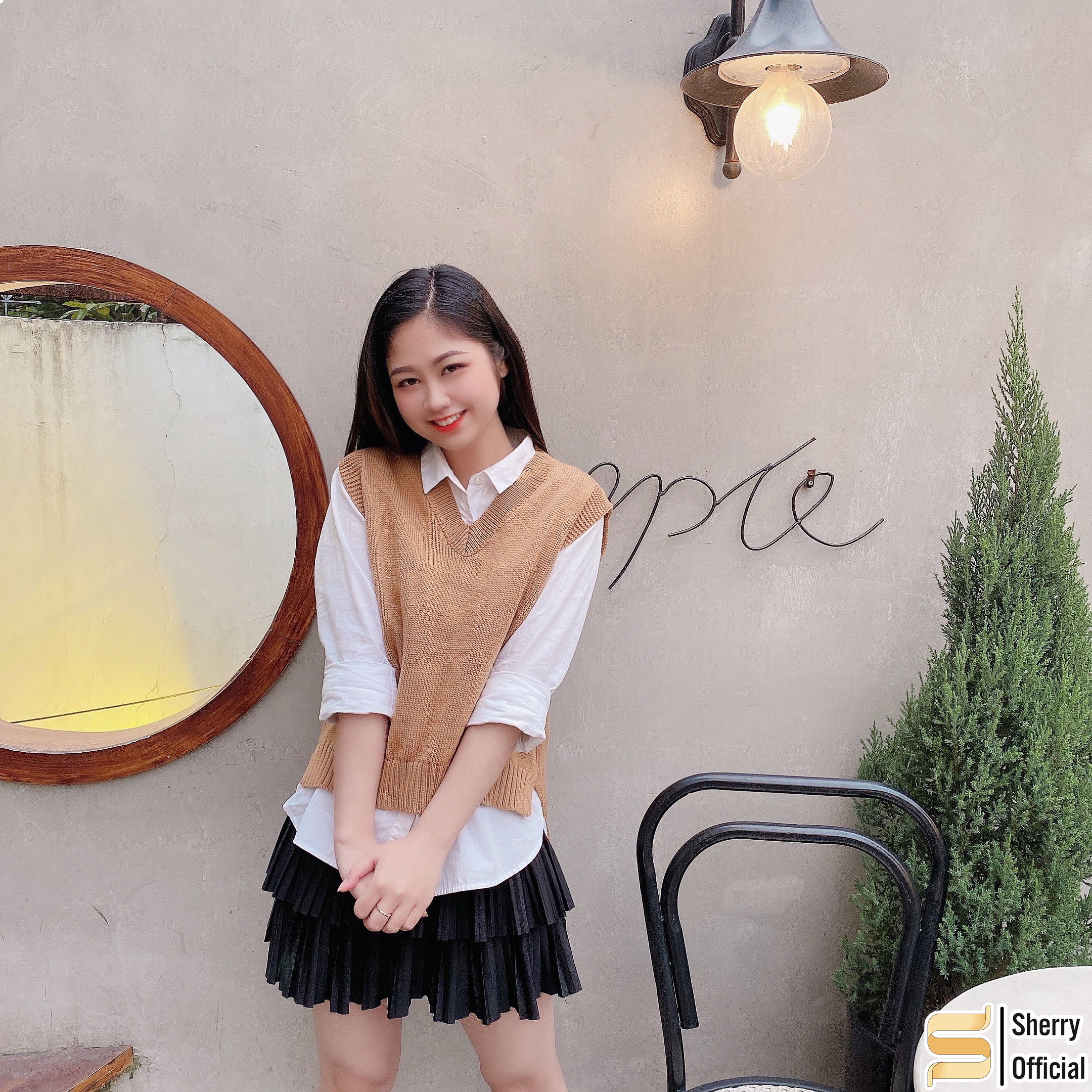 Áo gile len mỏng cổ tim
