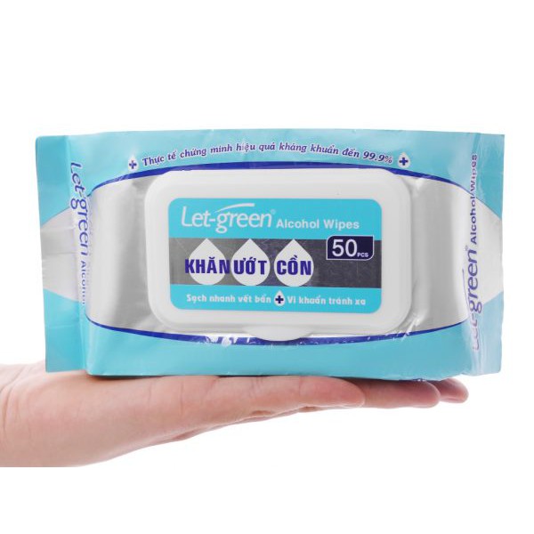 Khăn ướt cồn Let green 50 miếng