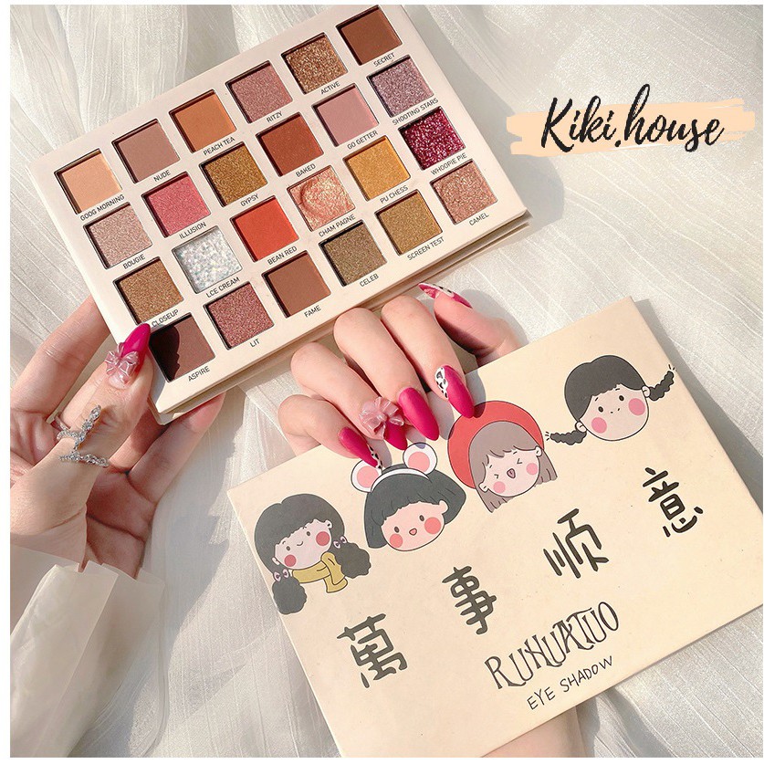 [HCM]Bảng Phấn Mắt Nhũ Lì 24 Ô Ruhuatuo Em Bé Nhật Bản