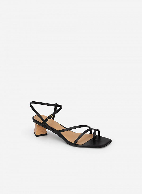 Giày Sandal Gót Phối Vân Gỗ - SDN 0692 - Màu Đen