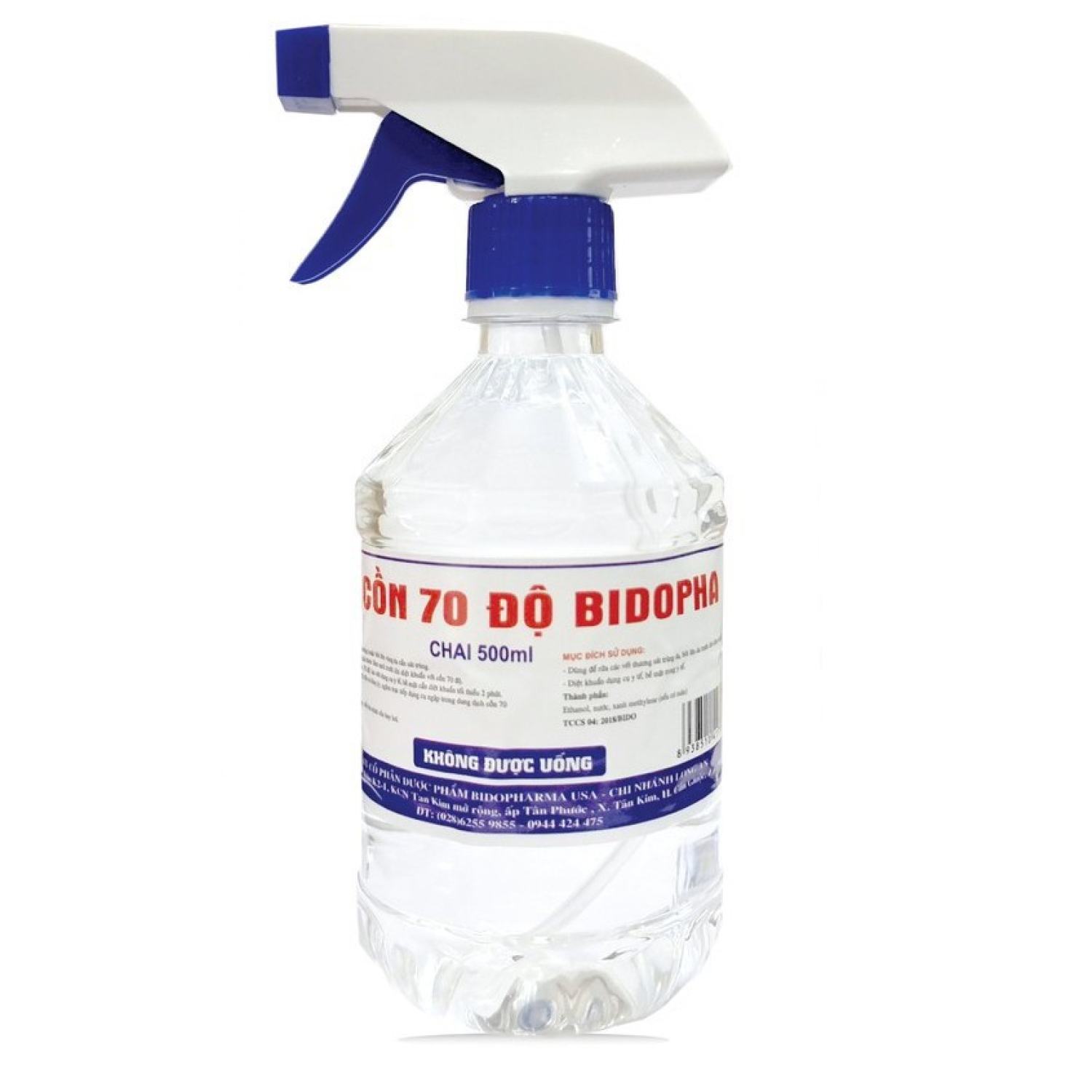Cồn 70 độ Bidopha pharma (chai 1 lít có vòi xịt)