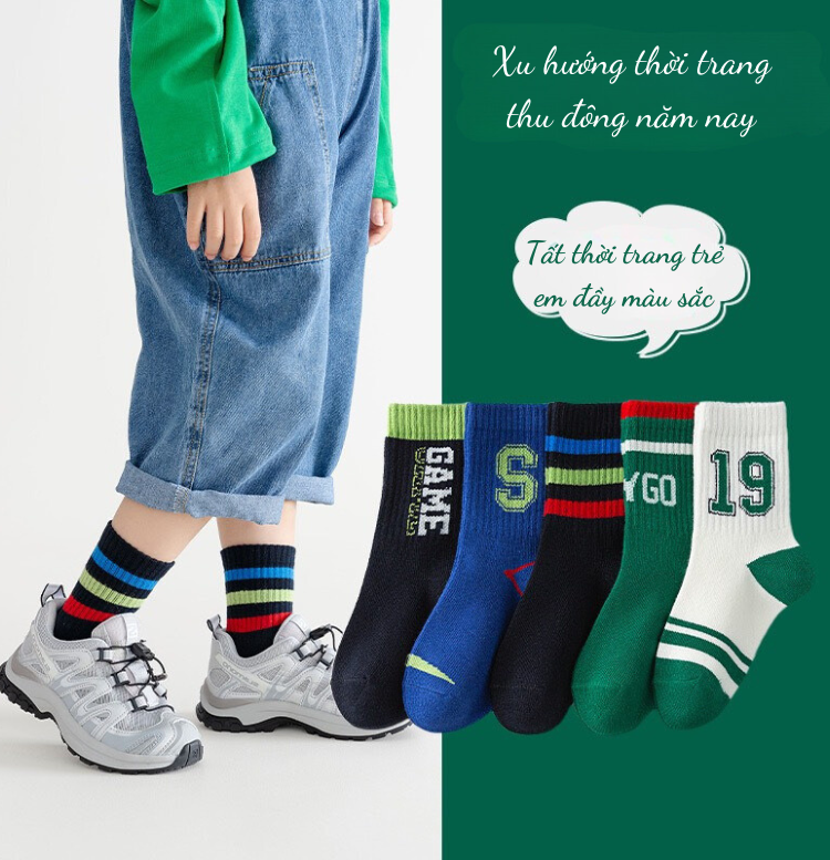 Set 5 đôi tất cho bé co giãn bốn chiều - combo 5 đôi vớ trẻ em cotton