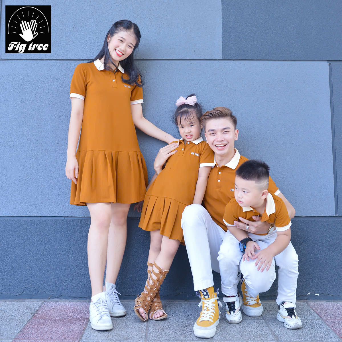 Đồng phục gia đình polo FIG TREE màu CAM ĐẤT ( hàng thiết kế đủ size + hình cận cảnh)