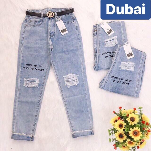 QUẦN JEAN BAGGY NỮ XANH NHẠT IN CHỮ LƯNG CAO NÂNG MÔNG HÀN QUỐC TREND CAO CẤP T-3051 DUBAI FASHION