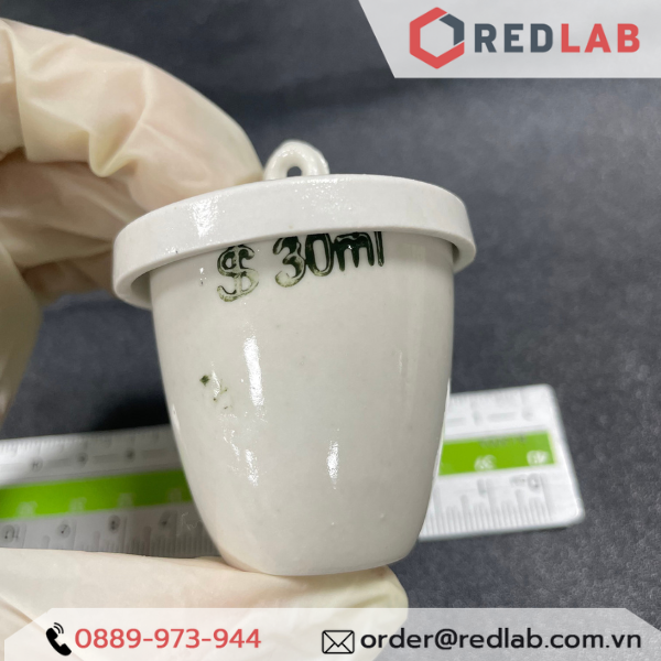 Chén nung sứ có nắp 30 40 50 100ml onelab dùng trong thí nghiệm, có vat