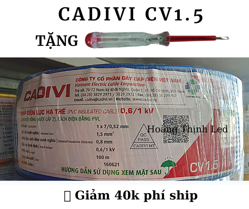 Bảng giá Dây cáp điện CADIVI CV1.5mm -100 MÉT- RUỘT đồng 100%- BỌC CÁCH ĐIỆN PVC- Tặng kèm BÚT THỬ ĐIỆN CAO CẤP